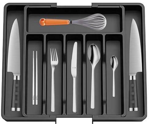 AWSGHLF Utensil Drawer Organiser, Expandable Large Cutlery Tray for Kitchen, Adjustable Silverware Flatware Holder, Plastic Kitchen Spatula Tools and Gadgets Storage Divider