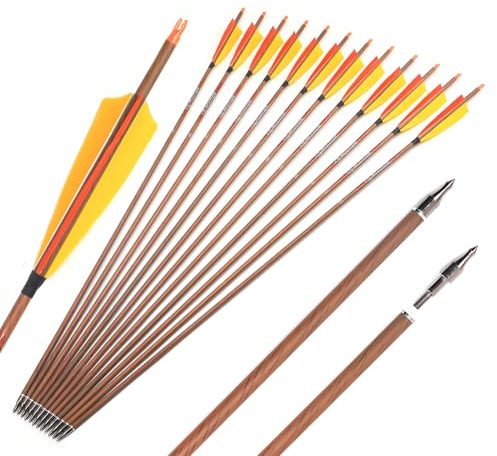 ACCMOS 12 Stück Bogenschießen Pfeile ID 6,2 mm Spine 350 400 450 500 600 700 800 Reinkohlenstoff-Pfeil Holz-Finish-Schichten 5 Zoll Truthahnfeder Jagdpfeil (Spine 600, 28inch)