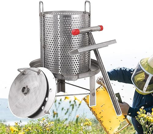Bienenzuchtwerkzeug, Edelstahl, manueller Honigabscheider für zu Hause/gewerbliche Imkerei, 2-in-1-Honigpresse und Wachspresse-Set mit 3 Filterbeuteln