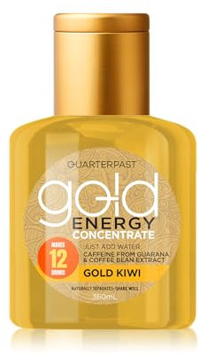 QUARTERPAST Gold Energy Drink Concentrate. Just Add Water. Quick Easy Alternative to Traditional Energy Drinks. One Bottle Makes 12 Drinks. (360ml, Gold Kiwi)