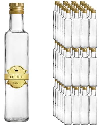 Espirito Rebelde 100 Bouteilles en Verre 250ml avec Bouchon a Vis Doré | Huile d'Olive, Vinaigre, Alcool, Sauces | Huilier