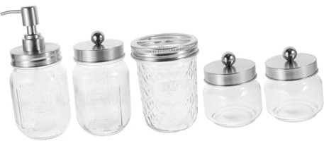 PHENOFICE Juego de Accesorios de Baño 5 Piezas Tarro Dispensador de Jabón Espumoso Portacepillos y Contenedores de Almacenamiento Plateado para Uso Doméstico y Decoración Rústica