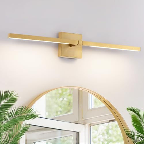 EIDEARAY Gold Bathroom Light Fixture 360°,Long Strip LED Wall Lamp 12W Modern Wall Sconce with 4000K LED Vanity Light for Bedroom, Living Room,Bathrooms Sconce Over Mirror IP44