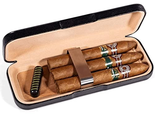 WOYZDQ Geschenk Zigarrenkiste aus Leder, tragbarer Reisehumidor für 3 Zigarren, handgefertigter Zigarrenhumidor mit Zedernholz, langlebiges Zigarrenetui Zigarren Humidore