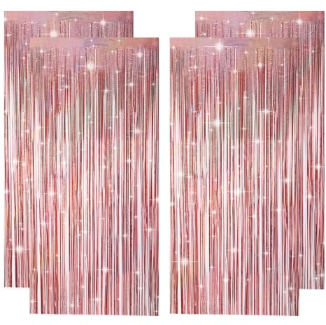 4 Stück Lametta Vorhang Rosa Gold Glitzervorhang Curtain Lametta(1m x 2m)