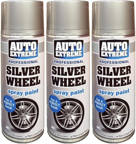Elito Home & Garden Auto Aerosol Spray Paint for Restore Metal Car Bike Primer Matt Gloss Satin Lacquer 400ml (3 X Silver Wheel Gloss Paint)