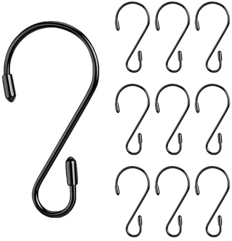 Large S Hook (3 in, 6 in) for Hanging Heavy Duty, Sturdy Non Slip Vinyl Coated S Hooks 20 Pack for Hanging Cups, Towels, Jeans, Plants, Pots, Mugs, Pans, Feeders, Garden Tools