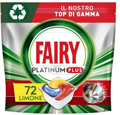 Fairy Platinum Detersivo Pastiglie Lavastoviglie Plus, Brillantante, 72 Capsule Lavastoviglie, Limone, Tecnologia Anti-Opaco, Contro Il Grasso e le Incrostazioni Ostinate Anche Nei Cicli Brevi