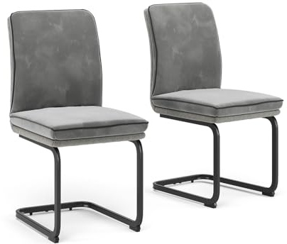Vicco Cantilever chair Eleganza, Light grey, Set of 2, with metal frame and non-slip floor protectors