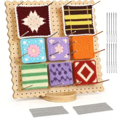 MUXHEL 11 Inch Blocking Board for Crochet Large Crochet Blocking Board and Pins Wooden Crochet Blocking Board Granny Square Blocking Board for Crochet and Knitting Project
