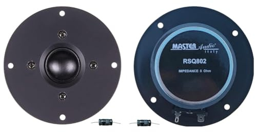 KIT Set FÜR Master Audio RSQ802, 2 Kalottenhochtöner, 100 Watt RMS, 200 Watt Max, 10 cm 4, Impedanz 8 Ohm, 25 mm Schwingspule, ultraflach, für Zuhause, schwarz, paarweise + kostenlose Kondensatoren