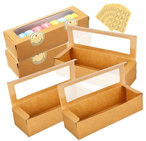 SOLUSTRE 50 Pièces Boîte de macaron boîtes transparentes pour friandises boîtes de friandises de cuisson et boîtes à biscuits en papier boulangeries papier kraft Brun