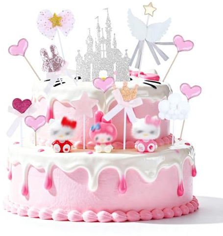 16Pcs Kity Cake Toppers, Kity Figure Cake Decoration, Kitten Cupcake Topper, Cartoon Figures Themed Birthday Decorations For Girls