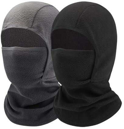 JiaYouLC 2 Pack Kids Fleece Thermal Balaclava Winter Warm Helmet Liner Ski Face Mask for Skiing Cycling Fishing (UK, Alpha, One Size, Black + Gray)
