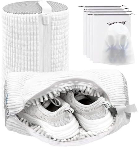 2 sacchetti per scarpe in rete lavabili in lavatrice, per la pulizia delle scarpe, anti-deformazione, strumento cilindrico portatile per la pulizia delle scarpe, 39,1 x 19,1 x 19,1 cm, grigio