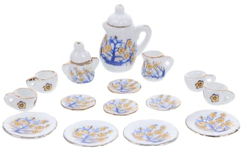 Vaguelly Porcelana Miniatura para Juego de Té Tazas Diminutas y Tetera Cerámica Accesorio Compacto para Casa de Muñecas para Decoración Cocina de Princesas