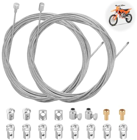 2 Stück 2 Mètres Universel Moto Seilzug Reparaturset mit Bowdenzug Gaszug Kupplungszug Schaltzug 9x Nippel Kit de Réparation de Motorrad Universal Seilzug für Mofa Moped Fahrrad Roller Tondeuse Quad