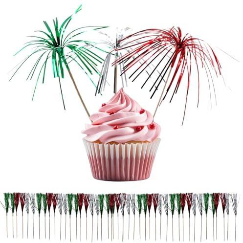 300pcs Christmas Cocktail Picks Fireworks Toothpicks Bamboo Toothpicks Cocktail Skewers Sticks Food Picks Cupcake Toppers for Christmas Party Supplies Decorations