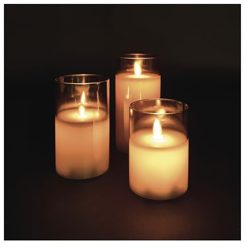 EMOS - LED Kerzen in Glasdose, 3 Stück - tanzende Flamme, Warmweiß - 6h Timer, batteriebetrieben (je 2x AA) - Lebensdauer 10000 Stunden - für Innenbereich - Rauchglas
