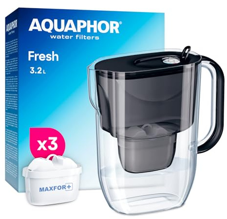 Aquaphor Fresh Caraffa Filtrante per Acqua con 3 Cartucce MAXFOR+ 200L - Nero