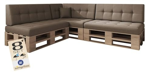 sunnypillow Palettenkissen Outdoor, UV-lichtecht, wasserdicht - 8er Set - Palettenauflage für Palettensofa für Haus und Garten - Palettenpolster für Palettenmöbel - Rückenkissen & Sitzkissen Braun