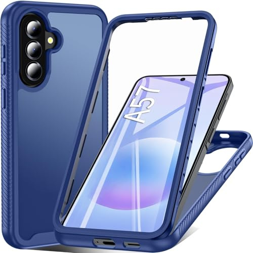 OWKEY för Samsung Galaxy A57 5G-fodral, 360 graders stötsäker silikonfodral med integrerat skärmskydd – skyddshölje för Samsung A57, blå