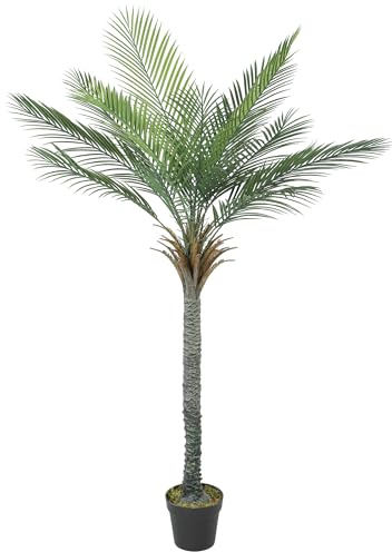 HOMCOM Palma artificiale 180 cm, pianta artificiale tropicale in vaso, 15 foglie realistiche, pianta finta verde, decorazione per la casa, soggiorno, camera da letto, ufficio