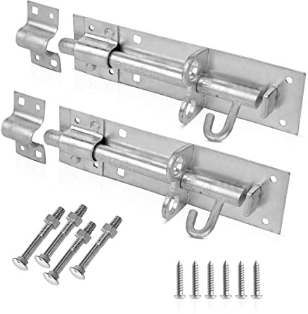 2PCS  Brenton Bolt Door Lock, Bright Zinc Plated (BZP) Finish, Surface Mount Slide Bolt with Fittings, 152mm (Silver, 6 (152mm)