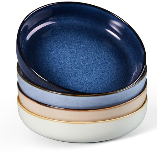 HaWare Pasta Bowls Set of 4, 35oz Stoneware Salad Plate Bowls for Kitchen, Reactive Glaze Ceramic Plate Bowls for Serving Soup, Chip and Scratch Resistant, Dishwasher & Microwave Safe, Multicolor