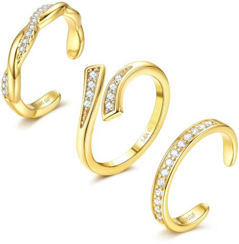 Morfetto Lot de 3 Bagues d'Orteil pour Femme en Or 14 Carats Rempli Réglables Ouvertes avec Zirconia Fleur Plage Été Bijou de Pied Or CZ