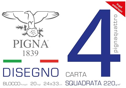 Pigna Pignaquattro Blocco 4 Angoli Carta Liscia Squadrata, 24 x 33 cm, Multicolore