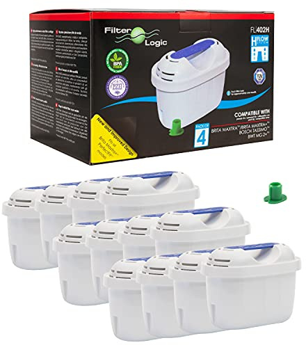 FilterLogic FL402H | 12er Pack - Wasserfilter kompatibel mit Brita Maxtra+ Plus Filterkartuschen für fill&enjoy Marella Style Flow Elemaris Fun Tischwasserfilter & TASSIMO Kaffeeautomat Kartuschen | Tischwasserfilter Kartusche passend für Marella, Style, Flow, Aluna, Essential, XL, Cool, passend für TASSIMO Kaffeeautomat