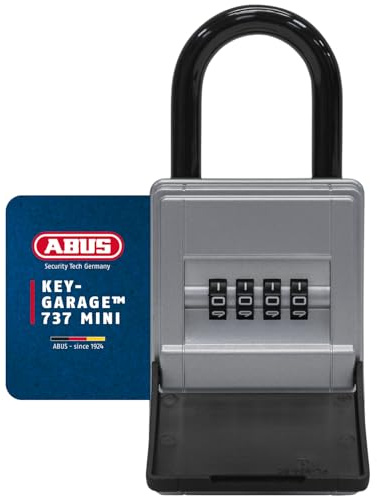 ABUS Key Box KeyGarage 737 Mini - 4-Digit Code, up to 8 Keys, Black | Zinc die-cast, weatherproof metal housing - bracket for door knobs & railings - 65x150x40 mm - ideal for holiday homes &