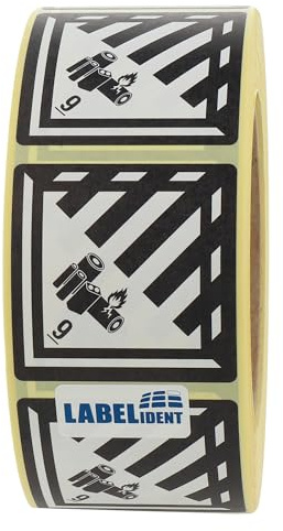 Gefahrgutaufkleber 50 x 50 mm - Gefahrgutetiketten Klasse 9A - 1.000 Gefahrstoffetiketten auf 1 Rolle(n), Papier schwarz-weiß