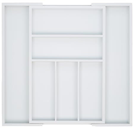 Relaxdays Besteckkasten Schublade, ausziehbar, variable Breite, 5 - 7 Fächer, Bambus Organizer, HxBxT: 5x48x46cm, weiß