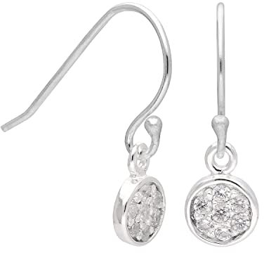 Kleine runde Angelhaken-Ohrringe aus Sterlingsilber mit CZ-Kristallen