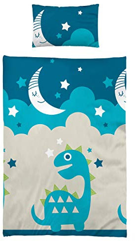 Kinderbettwäsche Babybettwäsche 100x135 cm 40x60 cm 100% Baumwolle Kleinkinder Bettwäsche Set Moon Sterne Baby Dino Blau