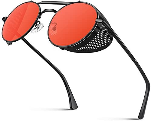 Polariserade solglasögon för dam herr Steampunk Retro runda Unisex glasögon UV400,2021 Nya trendiga sido skydds glasögon gotiska solglasögon CGID
