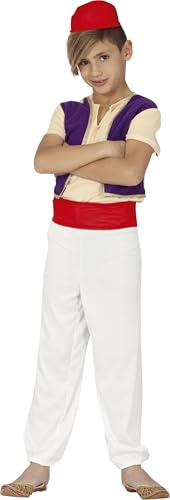 FIESTAS GUIRCA Déguisement de voleur du désert pour Enfant Garçon 10-12 ans, Blanc, Rouge, Violet