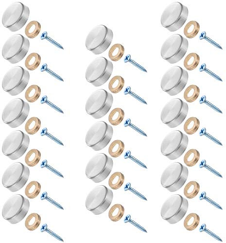 Xinzistar 20 Sets Mirror Screws with Chrome Caps 16Mm Shower Screw Caps Chrome Decorative Cap Covers Brushed Mirror Nails Polished Stainless Steel Mirror Screws Cap Nail with Washers