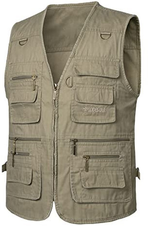 Yukirtiq Herren Angeln Weste ärmellos Freizeit Jagd Herrenwesten Sommer Trekking Wander Weste Reporterwesten Safari Weste mit Vielen Taschen, Khaki, XXL