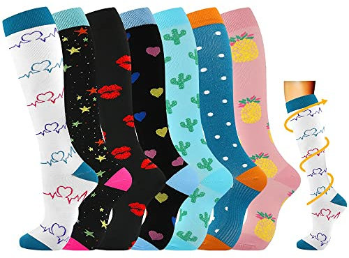 Losvcbcx 2/4/6/7 coppie di calze da compressione da 15-20 mmHg per uomini e donne sono i migliori articoli sportivi e medici per le infermiere che corrono in volo