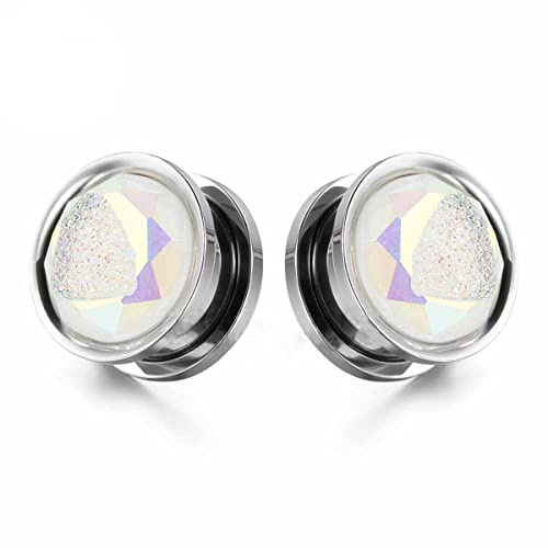 Huacan Tunnel 8mm 10mm 12mm 14mm 16mm Set Flesh Tunnels Silber Ohren Plug mit Fake Opal Edelstahl 316L Klassisch Frauen Double Flared Plugs Expander Damen Herren 1 Paar