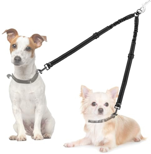 AUTOWT Double Dog Leash, No Tangle 360°Swivel Rotation Reflective Lead Attachment Adjustable Length Dual Two Dogs Lead Splitter, Comfortable Shock Absorbing Walking Training for 2 Dogs