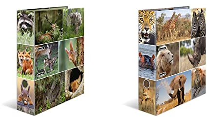 HERMA 7202 Ordner DIN A4 Tierwelten Waldtiere, 7 cm breit, stabiler Karton & 7168 Ordner DIN A4 Tiere Animals Afrika Tiere, 7 cm breit, stabiler Karton