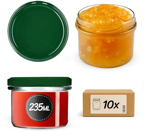 KADAX Små konserveringsburkar 235 ml, glas fi82, miniglas för honung och kryddor, syltburkar med lock, lufttäta burkar att ge bort (grön 10 stycken)