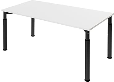 boho office® Konferenztisch Schreibitsch höhenverstellbar | Konferenztisch - Tischgestell Schwarz, Tischplatte 180x80 Weiß - verstellbar 68-82 cm, rutschfeste Bodengleiter