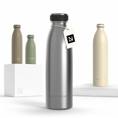 LARS NYSØM Stainless Steel Insulated Water Bottle 12oz 17oz 25oz 34oz 51oz | Insulated Thermo Flask for Hot and Cold Beverages | Leakproof Drinking Bottle (Stainless Steel, 17oz)