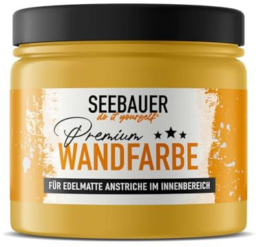 SEEBAUER diy Wandfarbe Gelb 300ML für Innen (No. 444 Maple Leaf) Edelmatte senfgelbe Innenfarbe - Gelbtöne sehr hohe Deckkraft - Matt, Abwaschbar und Tropffrei