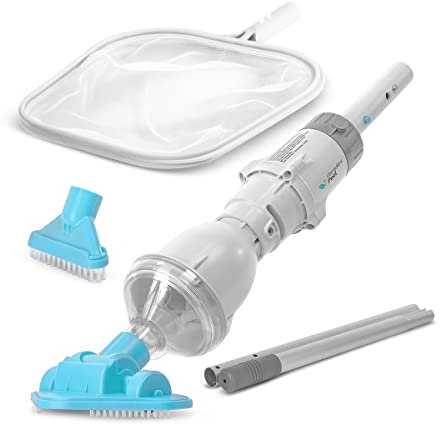 Paradies Pool Akku Poolsauger PP Star 02 Plus, inkl. Kescher und Stange | Nutzung ohne Kabel | schwenkbarer Saugkopf mit Bürste | Für Pools bis zu 10 m³